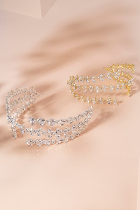 Shop Floristaa By Mahek Gold Embroidery Embellished Headband at Aza Fashions Shop_Floristaa By Mahek_Gold Embroidery Embellished Headband _at_Aza_Fashions