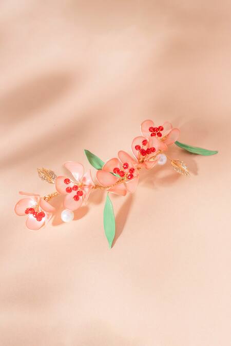 Floristaa By Mahek Peach Beads Jadie Embellished Hairpins - Set Of 2 Online at Aza Fashions Floristaa By Mahek_Peach Beads Jadie Embellished Hairpins - Set Of 2 _Online_at_Aza_Fashions