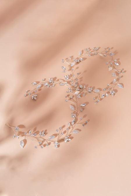 Shop Floristaa By Mahek Silver Stones Caspen Embellished Hair Vein at Aza Fashions Shop_Floristaa By Mahek_Silver Stones Caspen Embellished Hair Vein _at_Aza_Fashions