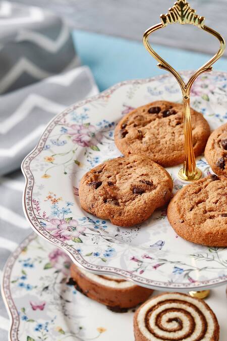 Vigneto Multi Color Finest Premium Porcelain Flower Pattern Bed Two Tier Dessert Stand Online at Aza Fashions Vigneto_Multi Color Finest Premium Porcelain Flower Pattern Bed Two Tier Dessert Stand_Online_at_Aza_Fashions