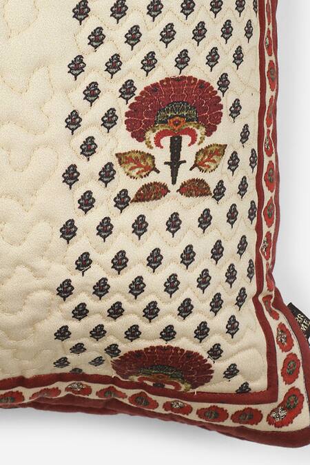Ritu Kumar White Print Kashmiri Booti Pillow Sham With Filler Online at Aza Fashions Ritu Kumar_White Print Kashmiri Booti Pillow Sham With Filler_Online_at_Aza_Fashions