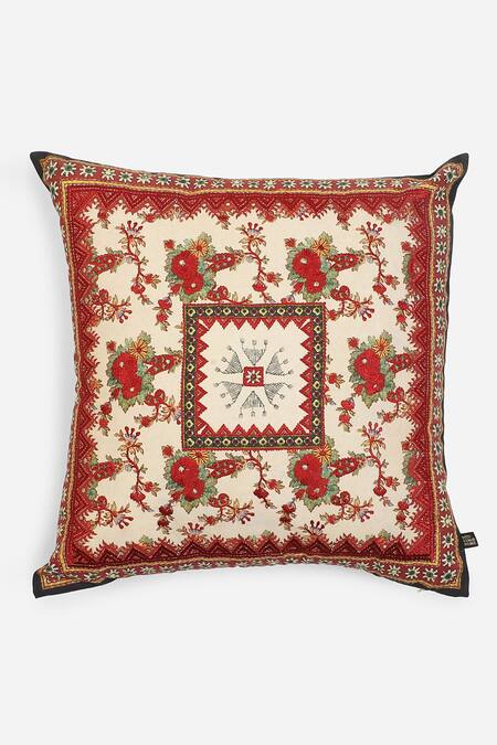Ritu Kumar Beige Print And Embroidery Badhuria Cushion With Filler