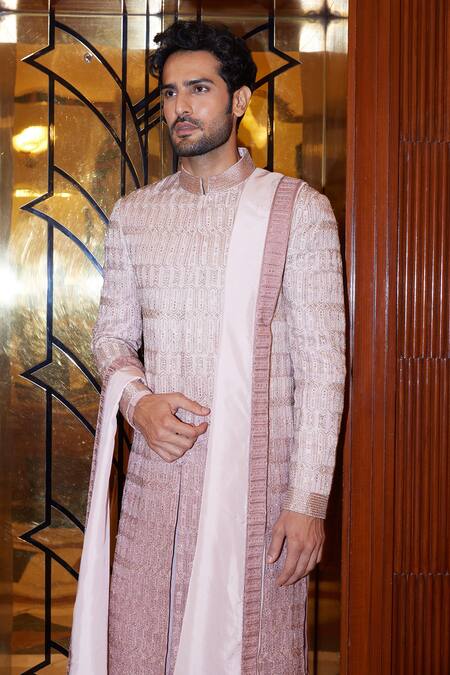 Buy_Nitika Gujral_Pink Embroidered Stole With Belt_Online_at_Aza_Fashions