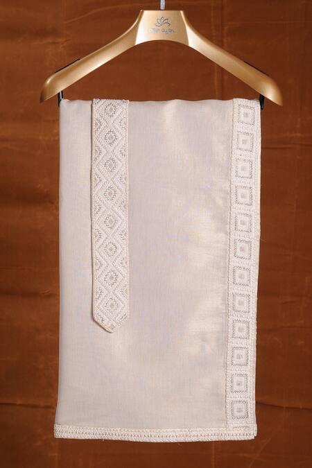 Shop_Nitika Gujral_Gold Embroidered Border Stole And Belt_Online_at_Aza_Fashions