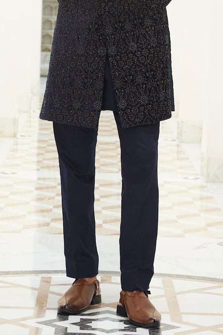Nitika Gujral Blue Velvet Embroidered Resham Dabka Sherwani Set Online at Aza Fashions Nitika Gujral_Blue Velvet Embroidered Resham Dabka Sherwani Set _Online_at_Aza_Fashions