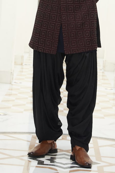 Buy Nitika Gujral Maroon Raw Silk Embroidered Resham Geometric Pattern Sherwani Set Online at Aza Fashions Buy_Nitika Gujral_Maroon Raw Silk Embroidered Resham Geometric Pattern Sherwani Set _Online_at_Aza_Fashions