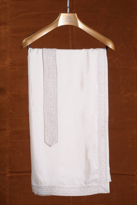 Shop_Nitika Gujral_Ivory Silk Stole With Belt _at_Aza_Fashions