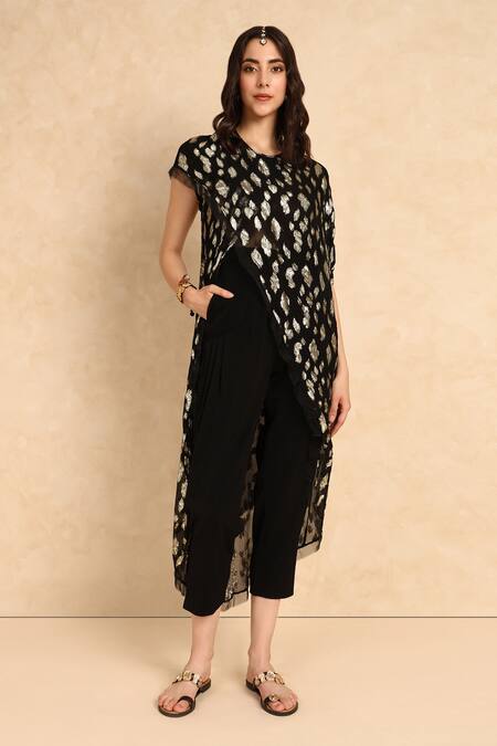 Buy_Style Junkiie_Black Heavy Georgette High Rise Pant _Online_at_Aza_Fashions