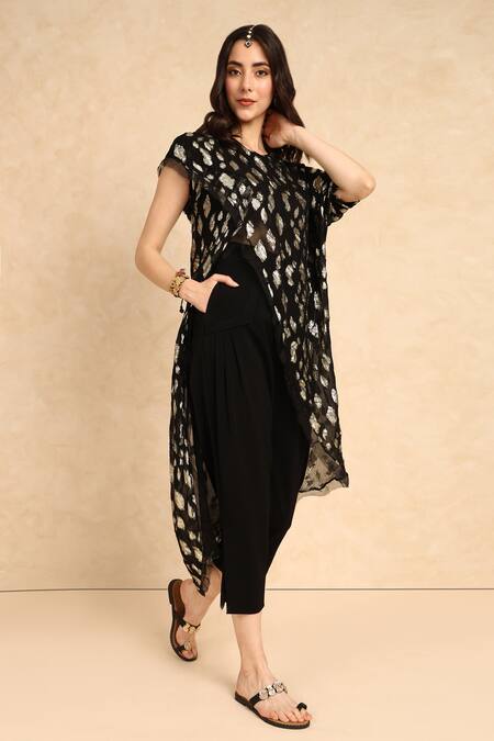 Shop_Style Junkiie_Black Heavy Georgette High Rise Pant _Online_at_Aza_Fashions