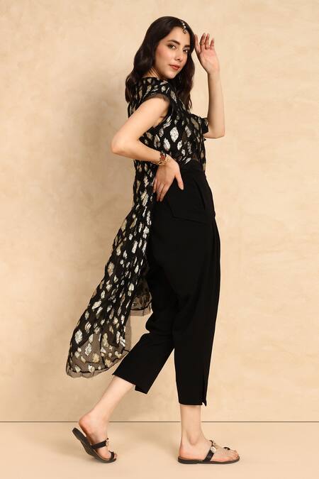 Shop_Style Junkiie_Black Heavy Georgette High Rise Pant _at_Aza_Fashions