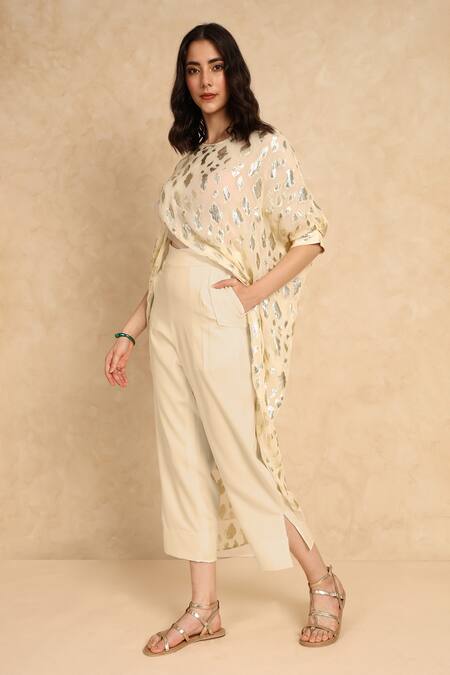 Buy_Style Junkiie_Cream Heavy Georgette Draped High Rise Pant _Online_at_Aza_Fashions