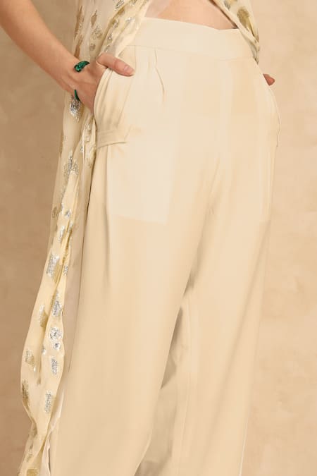 Shop_Style Junkiie_Cream Heavy Georgette Draped High Rise Pant _Online_at_Aza_Fashions