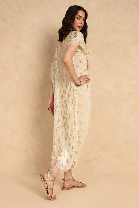 Shop_Style Junkiie_Cream Heavy Georgette Draped High Rise Pant _at_Aza_Fashions