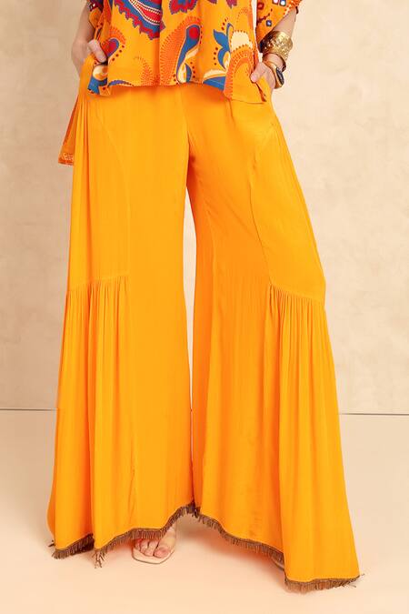 Style Junkiie_Yellow Crepe Beads Solid Gharara _Online_at_Aza_Fashions