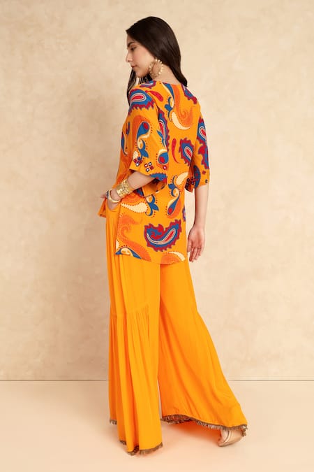Shop_Style Junkiie_Yellow Crepe Beads Solid Gharara _at_Aza_Fashions