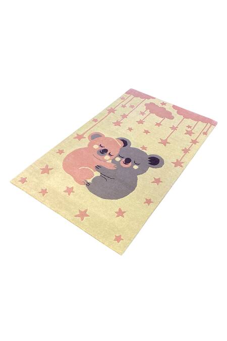 Qaaleen_Beige New Zealand Wool Emboss Mashas Lullaby Carpet_Online_at_Aza_Fashions