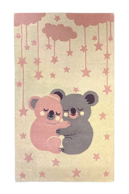 Buy_Qaaleen_Beige New Zealand Wool Emboss Mashas Lullaby Carpet_Online_at_Aza_Fashions