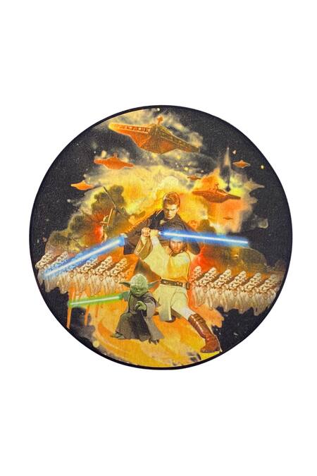 Shop Qaaleen Multi Color Nylon Woven Yoda Circular Shaped Rug at Aza Fashions Shop_Qaaleen_Multi Color Nylon Woven Yoda Circular Shaped Rug_at_Aza_Fashions