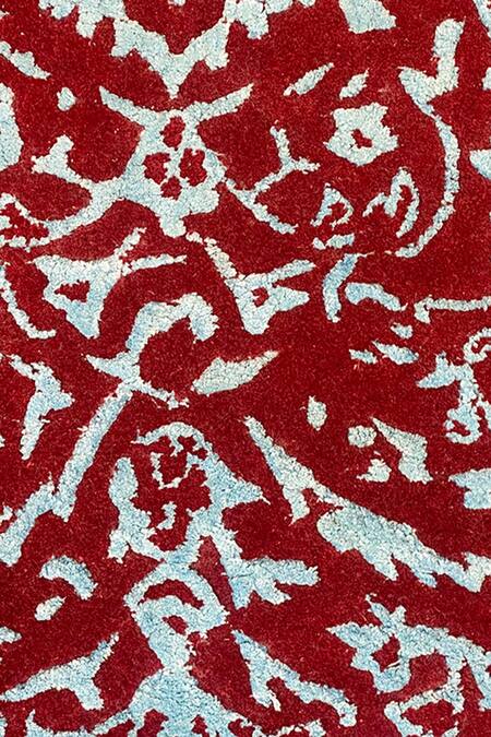 Qaaleen_Red New Zealand Wool And Viscose Silk Mohair Carpet_Online_at_Aza_Fashions