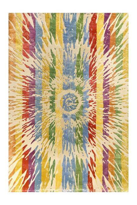 Buy_Qaaleen_Cream New Zealand Wool And Viscose Silk Emboss Technicolor Carpet_Online_at_Aza_Fashions