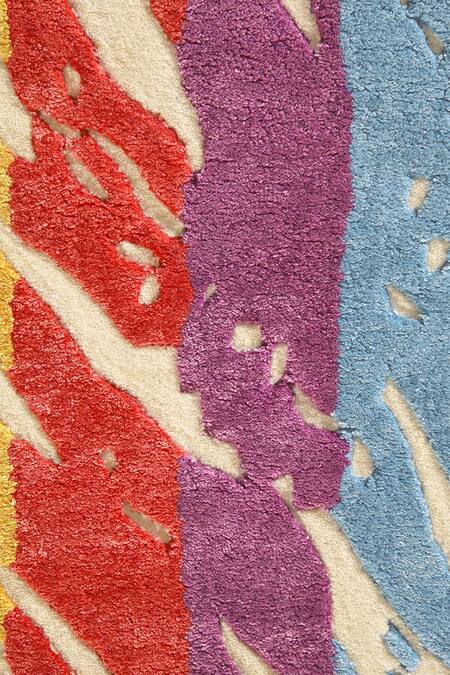 Shop_Qaaleen_Cream New Zealand Wool And Viscose Silk Emboss Technicolor Carpet_Online_at_Aza_Fashions