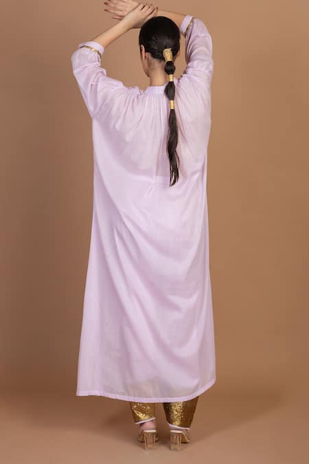 Shop Kalakari by Akanksha Purple Cotton Gota Patti Mandarin Collar Oversized Kurta With Salwar at Aza Fashions Shop_Kalakari by Akanksha_Purple Cotton Gota Patti Mandarin Collar Oversized Kurta With Salwar _at_Aza_Fashions