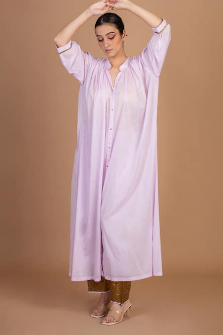 Kalakari by Akanksha Purple Cotton Gota Patti Mandarin Collar Oversized Kurta With Salwar Online at Aza Fashions Kalakari by Akanksha_Purple Cotton Gota Patti Mandarin Collar Oversized Kurta With Salwar _Online_at_Aza_Fashions