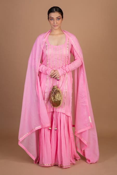 Kalakari by Akanksha Cotton Gota Work Kurta Gharara Set 