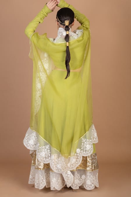 Kalakari By Akanksha Scallop Embroidered Cape Skirt Set 