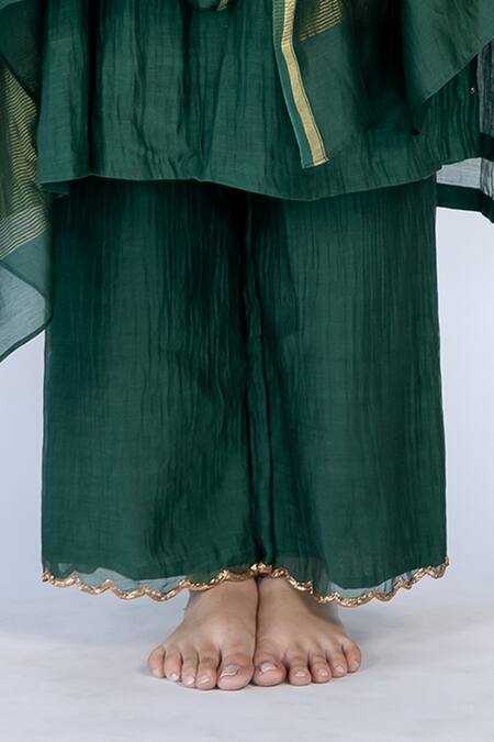 Nirjara_Cotton, Cotton, Embroidery V-neck Farah Yoke Kurta Pant Set _Online_at_Aza_Fashions