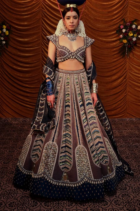 Payal & Zinal Masakkali Velvet Crystal Embellished Bridal Lehenga Set 