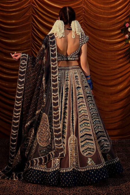 Payal & Zinal Masakkali Velvet Crystal Embellished Bridal Lehenga Set 