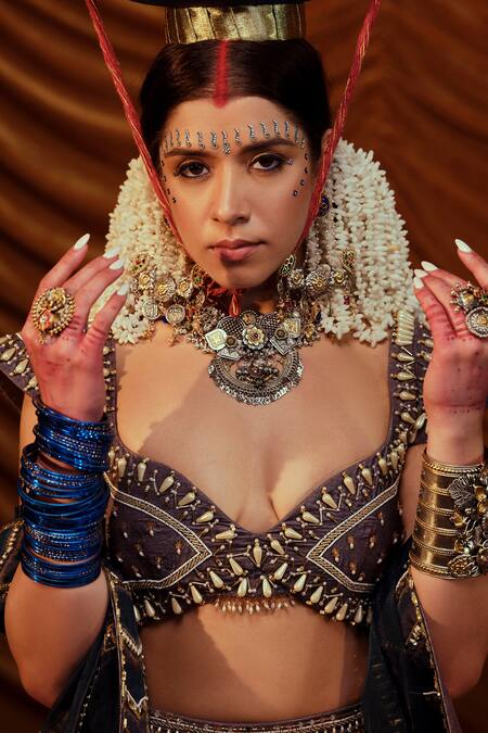 Payal & Zinal Multi Color Velvet, Organza Sequins, Masakkali Embellished Bridal Lehenga Set Online at Aza Fashions Payal & Zinal_Multi Color Velvet, Organza Sequins, Masakkali Embellished Bridal Lehenga Set _Online_at_Aza_Fashions