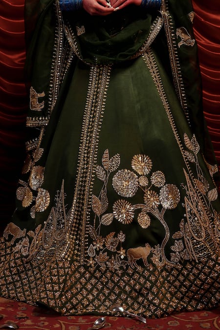Buy Payal & Zinal Green Organza, Gabardine Saajhedaari Floral Embroidered Bridal Lehenga Set Online at Aza Fashions Buy_Payal & Zinal_Green Organza, Gabardine Saajhedaari Floral Embroidered Bridal Lehenga Set _Online_at_Aza_Fashions