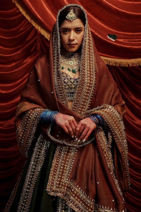 Payal & Zinal_Green Gabardine, Georgette Vadhu Blossom Embroidered Bridal Lehenga Set _Online_at_Aza_Fashions