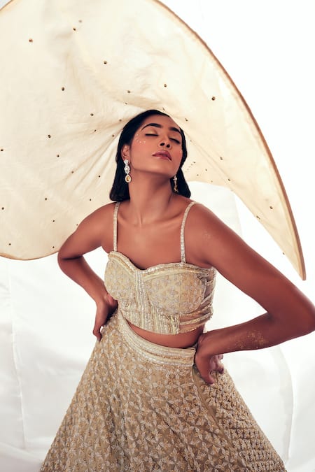 Buy Payal & Zinal Beige Organza Embroidery, Beads Amara Glass Embellished Bridal Lehenga Set Online at Aza Fashions Buy_Payal & Zinal_Beige Organza Embroidery, Beads Amara Glass Embellished Bridal Lehenga Set _Online_at_Aza_Fashions