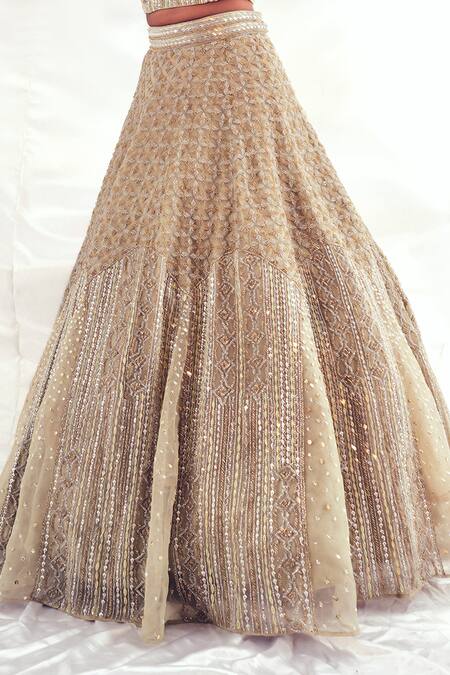 Payal & Zinal Beige Organza Embroidery, Beads Amara Glass Embellished Bridal Lehenga Set at Aza Fashions Payal & Zinal_Beige Organza Embroidery, Beads Amara Glass Embellished Bridal Lehenga Set _at_Aza_Fashions