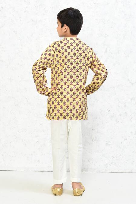 Shop_Samyukta Singhania_Yellow Cotton Printed Floral Kurta _at_Aza_Fashions