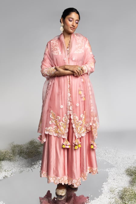 Madzin Floral Hand Embroidered Yoke Anarkali Set 