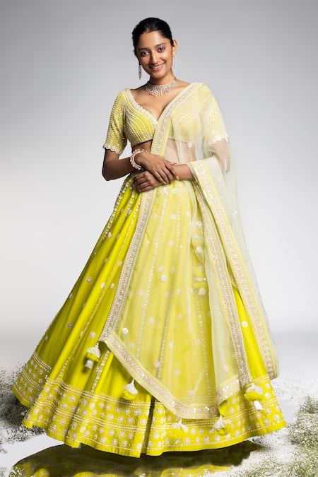 Madzin Zardozi Floral Hand Embroidered Bridal Lehenga Set 