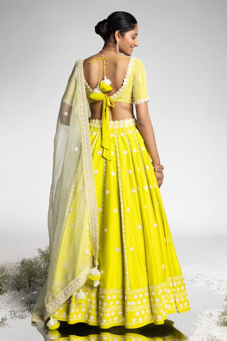 Madzin Zardozi Floral Hand Embroidered Bridal Lehenga Set 