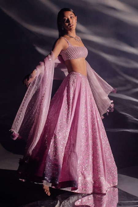 Madzin Sequins & French Knots Embroidered Bridal Lehenga Set 