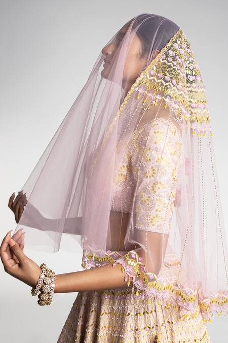 Shop_Madzin_Purple Organza, Georgette, Dupion, Silk Flower Vine Embroidered Lehenga Set _Online_at_Aza_Fashions