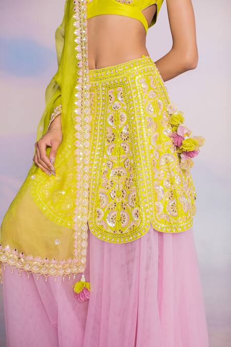 Buy_Madzin_Purple Organza, Cotton Satin, Silk Embroidery, Sequins Floral Gota Lehenga Set 