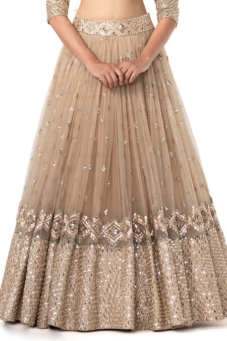 Buy_Abhinav Mishra_Gold Net Embellished Mirror Leaf Bridal Lehenga Set 
