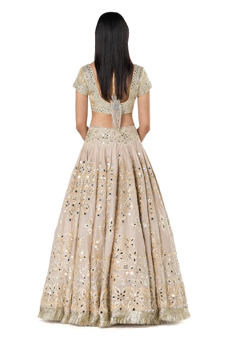 Abhinav Mishra Chanderi Mirror Embroidered Bridal Lehenga Set 