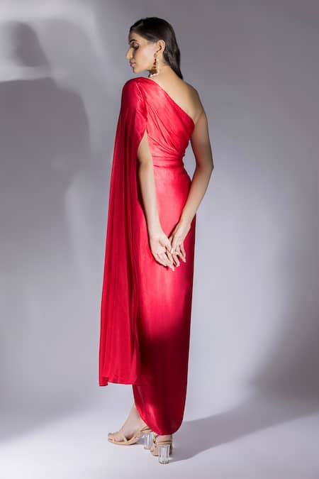 Masumi Mewawalla Geometric Applique Embroidered Draped Dress 