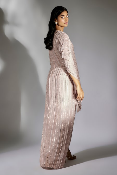 Masumi Mewawalla Sequin Embroidered Draped Dress 