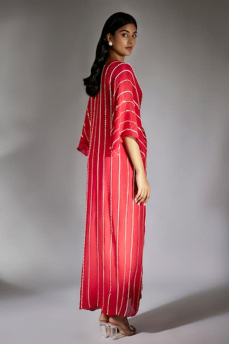 Masumi Mewawalla Stripe Embroidered Draped Dress 