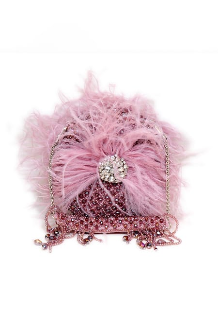 Eena Fur Crystal Embellished Clutch 